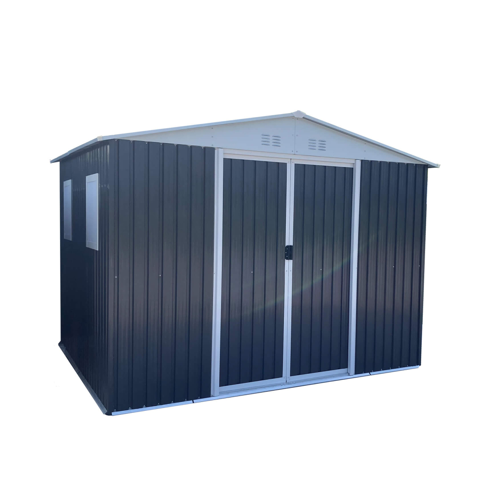 10x8 FT Apex Roof Metal Storage Shed with Windows