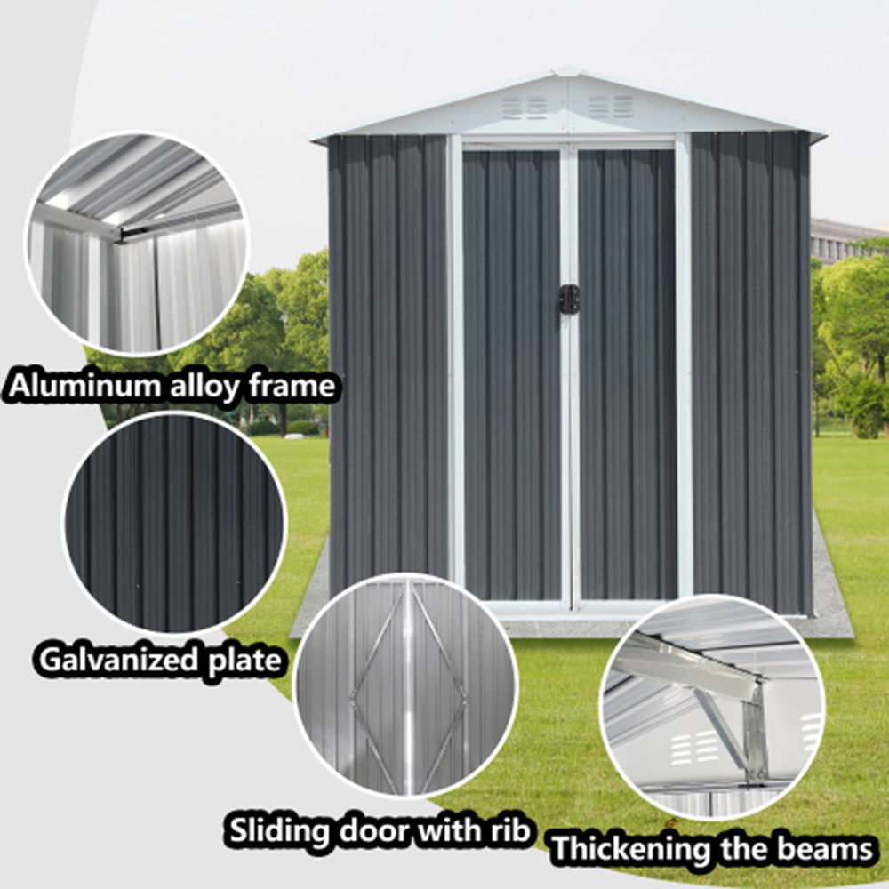 6x4 FT Apex Roof Metal Storage Shed with Sliding Door