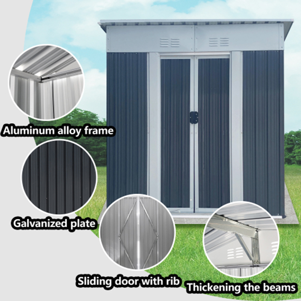 5X3 FT Pent Roof Metal Storage Sheds with Sliding Door