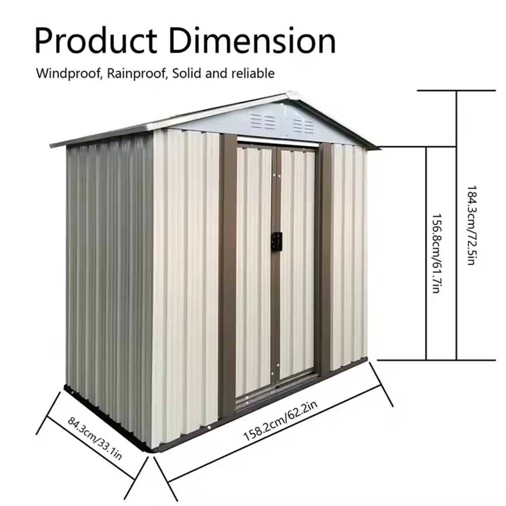 5x3FT Apex Roof Metal Garden Sheds - White
