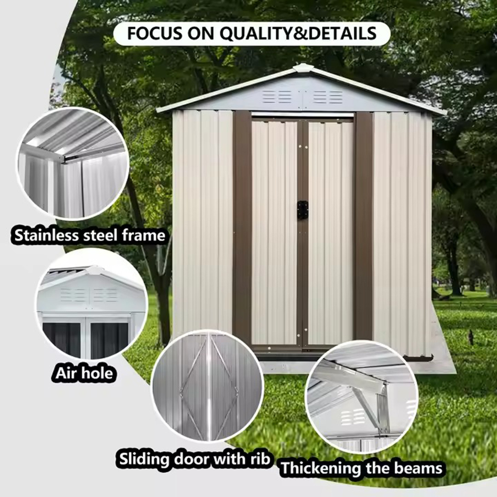 5x3FT Apex Roof Metal Garden Sheds - White