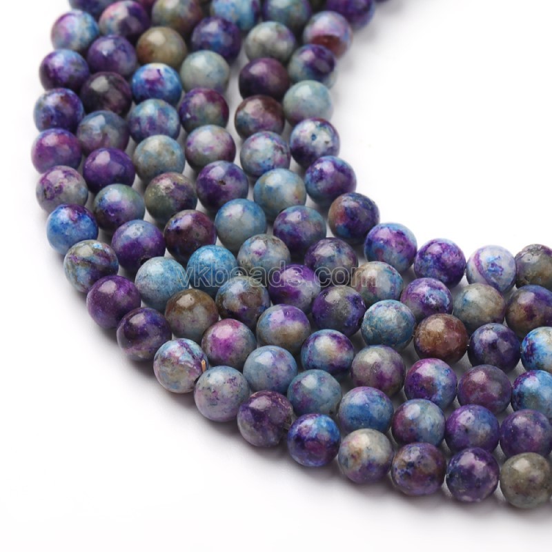 Dyed Purple&Blue Color Calcite Smooth Rounds, Approx 6-10mm, 38cm/strand