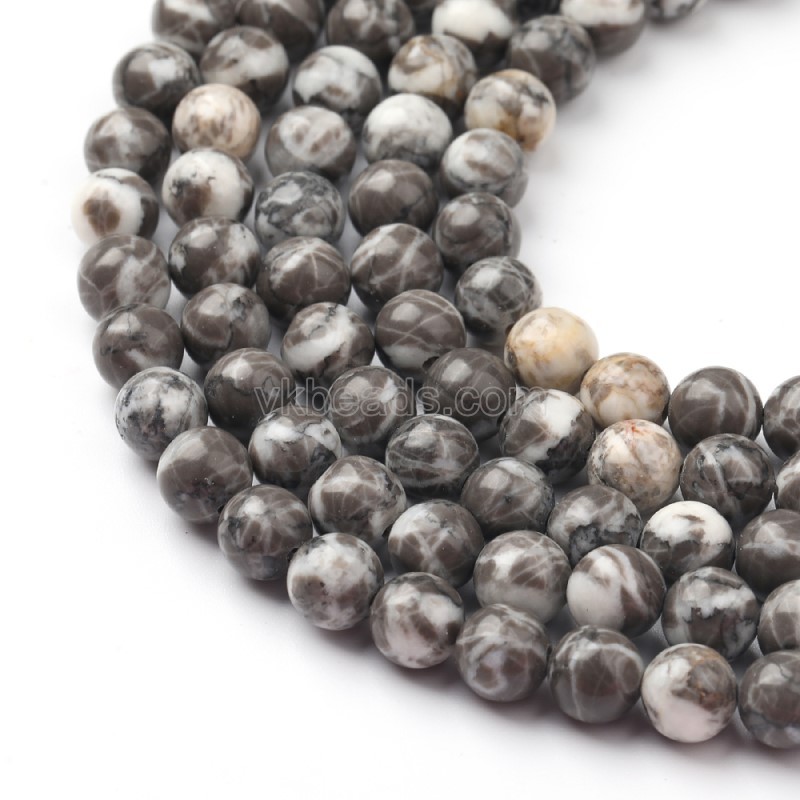Natural Grey&White Jade Smooth Rounds, Approx 6-10mm, 38cm/strand
