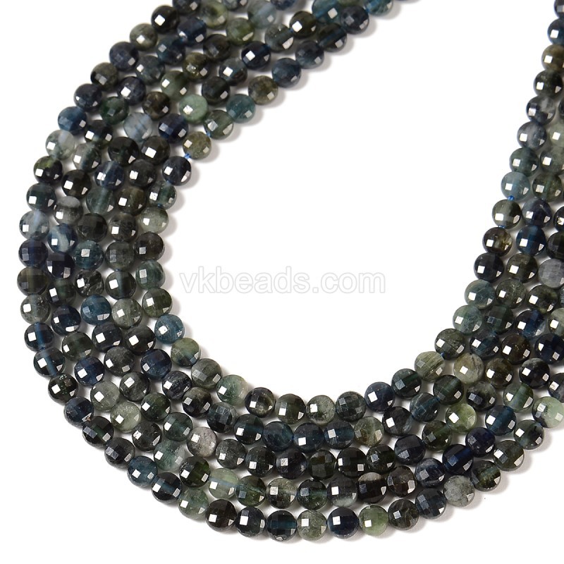 Natural  Blue Tourmaline Faceted Coins, Approx 4mm, 38-40cm/strand