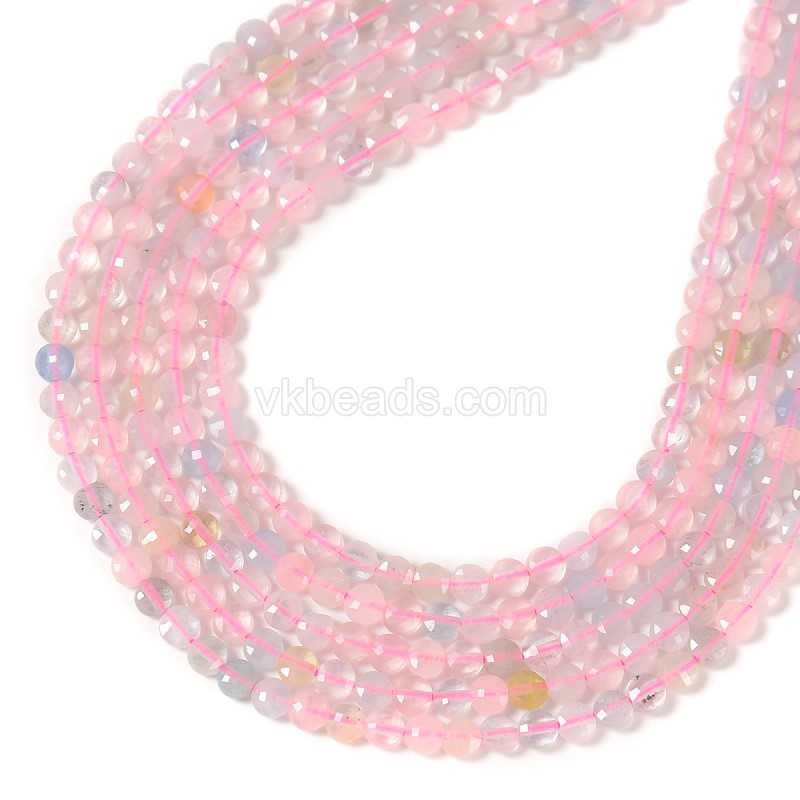 Natural A Grade Morganite Faceted Coins, Approx 4mm, 38-40cm/strand