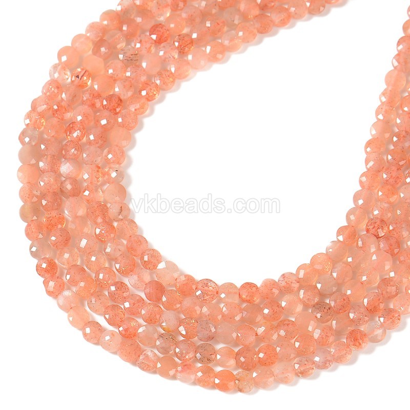 Natural Gold Spot Sunstone Faceted Coins, Approx 4mm, 38-40cm/strand