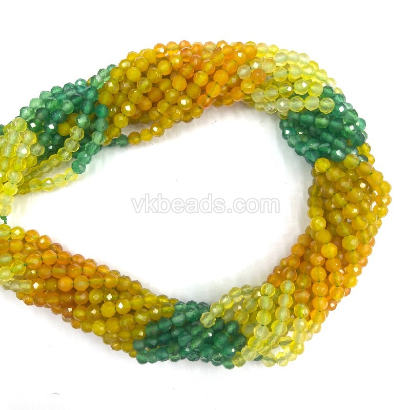 Yellow&Green Agate Faceted Rounds, Approx 4mm, 38cm/strand