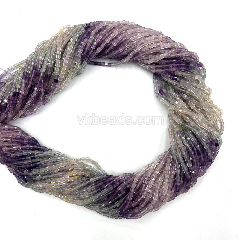 Ombre Fluorite Faceted Cubes, Approx 2x2mm, 38cm/strand
