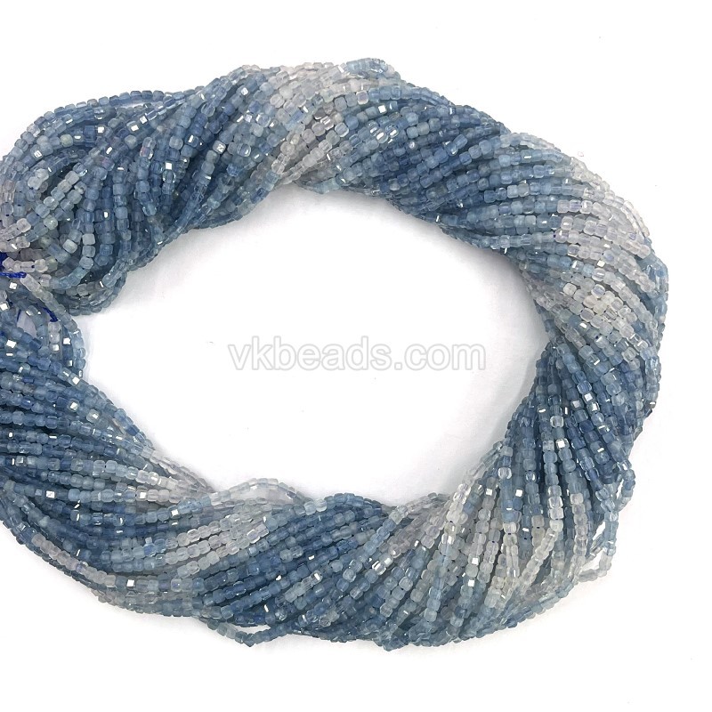 Ombre Aquamarine Faceted Cubes, Approx 2x2mm, 38cm/strand