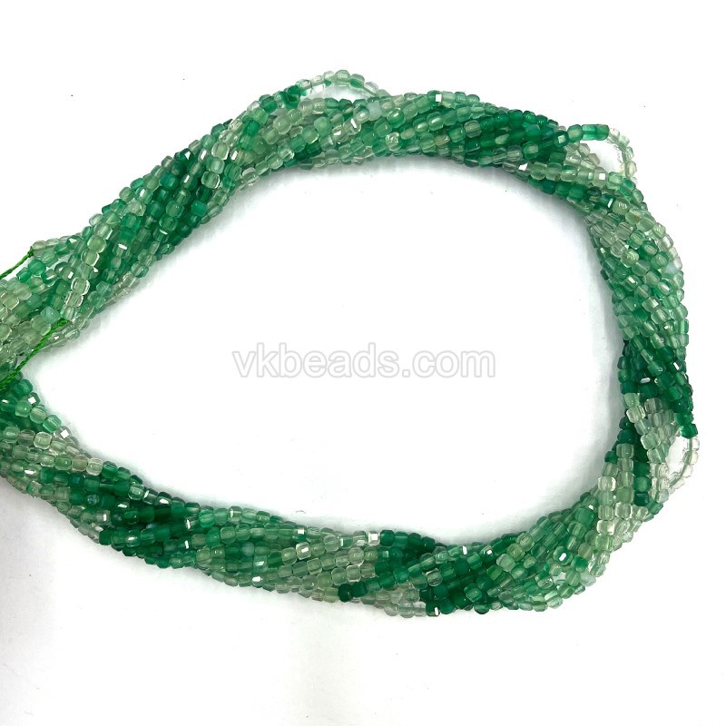 Ombre Green Agate Faceted Cubes, Approx 2x2mm, 38cm/strand