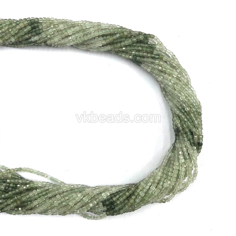 Ombre Green Rutilated Quartz Faceted Cubes, Approx 2x2mm, 38cm/strand