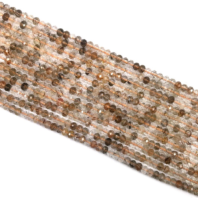 Copper Rutilated Quartz Faceted Rondelles, Approx 3x4mm, 38cm/strand