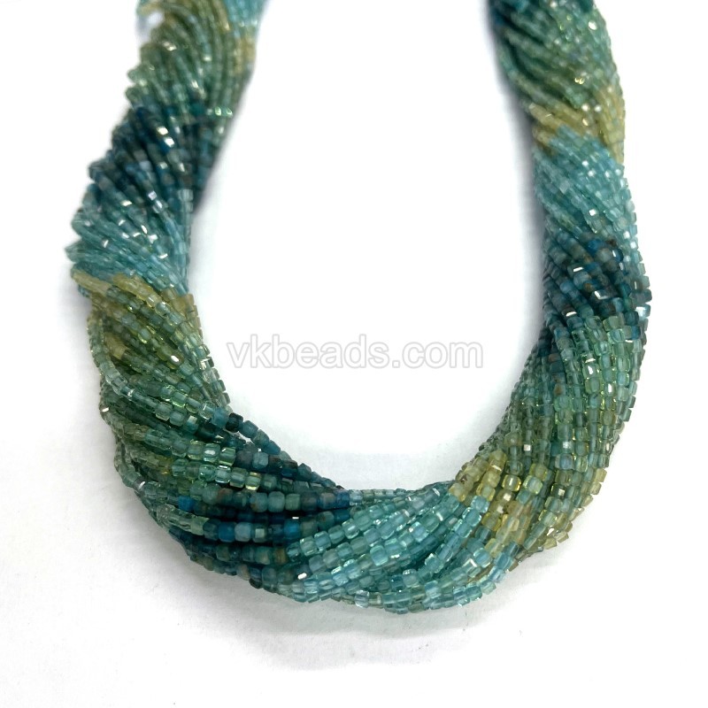 Ombre Light Apatite Faceted Cubes, Approx 2x2mm, 38cm/strand