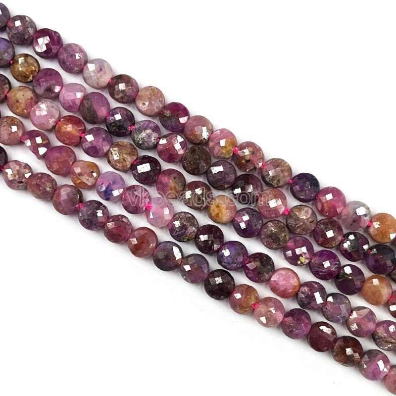 AB Grade Natural Ruby Faceted Coins, Approx 4mm, 38cm/strand