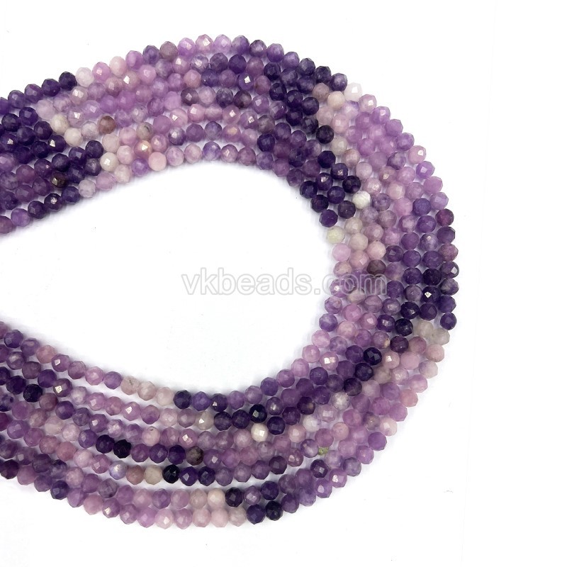 Ombre Purple Lilac Lepidolite Faceted Rounds, Approx 4mm, 38cm/strand