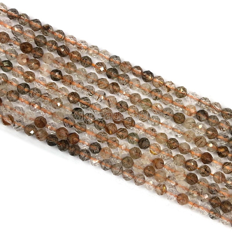 Copper Rutilated Quartz Faceted Rounds, Approx 3mm, 38cm/strand