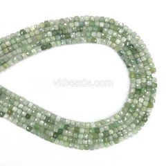 Burma Jade Faceted Cubes, Approx 4x4mm, 38cm/strand