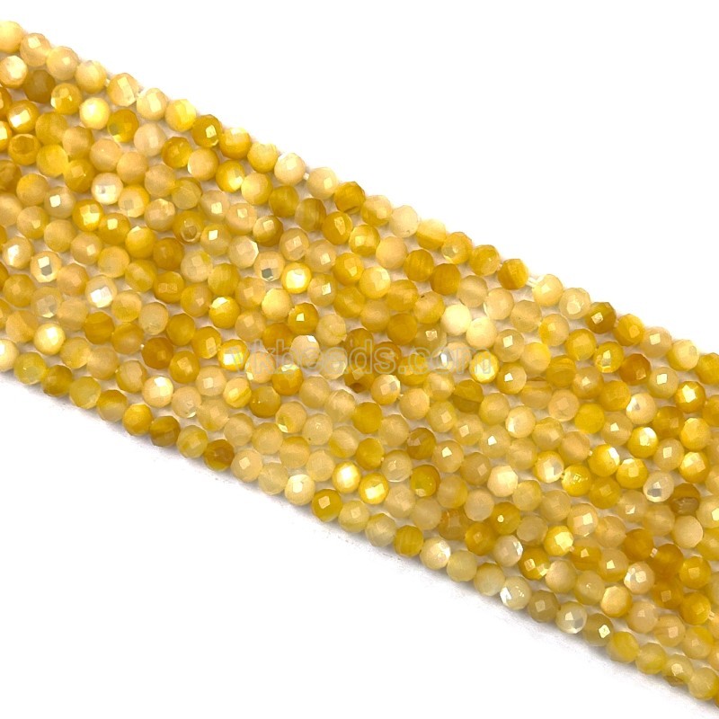Yellow Shell Beads Faceted Rounds, Approx 3mm, 38cm/strand
