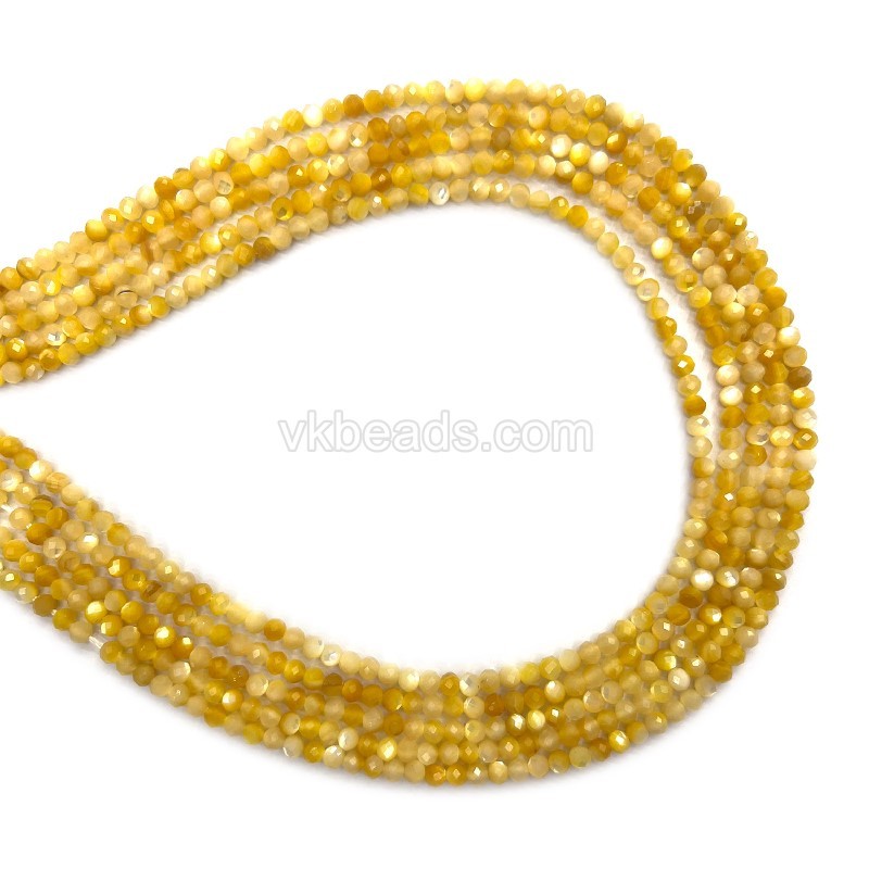 Yellow Shell Beads Faceted Rounds, Approx 3mm, 38cm/strand