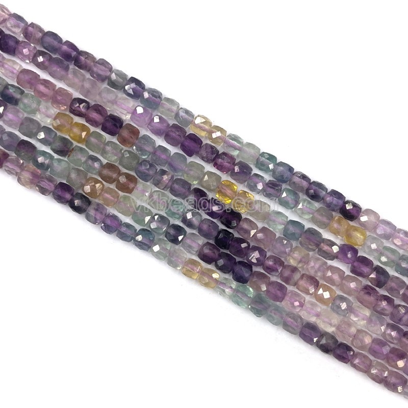 Fluorite Faceted Cubes, Approx 4x4mm, 38cm/strand