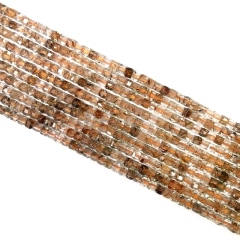 Copper Rutilated Quartz Faceted Cubes, Approx 2x2mm, 38cm/strand