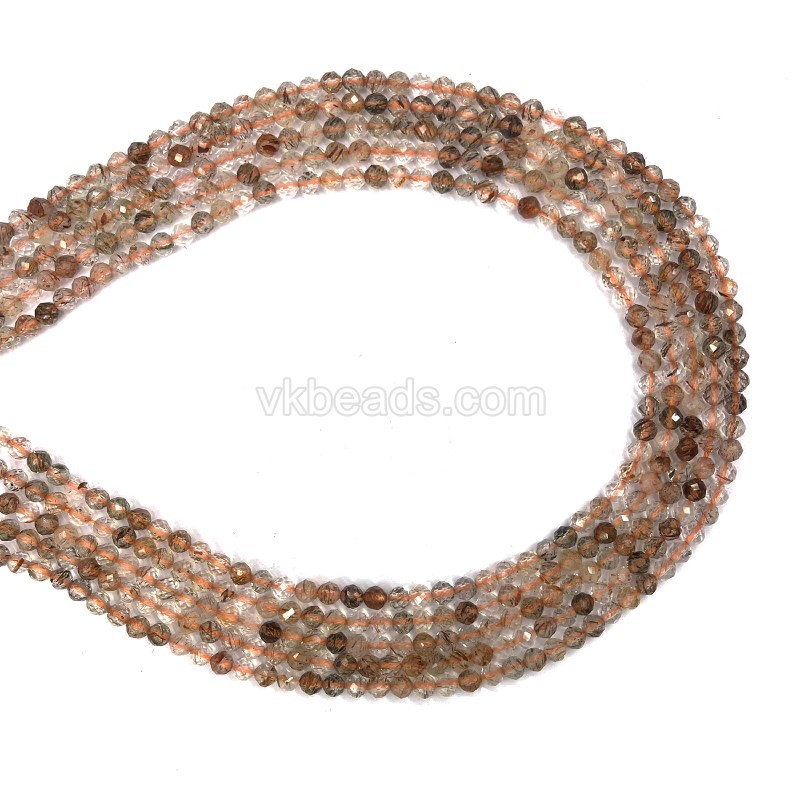 Copper Rutilated Quartz Faceted Rounds, Approx 3mm, 38cm/strand