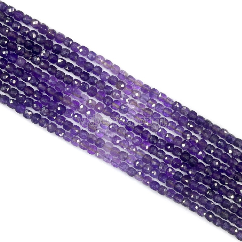 Amethyst Faceted Cubes, Approx 4x4mm, 38cm/strand