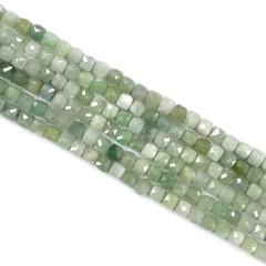 Burma Jade Faceted Cubes, Approx 4x4mm, 38cm/strand