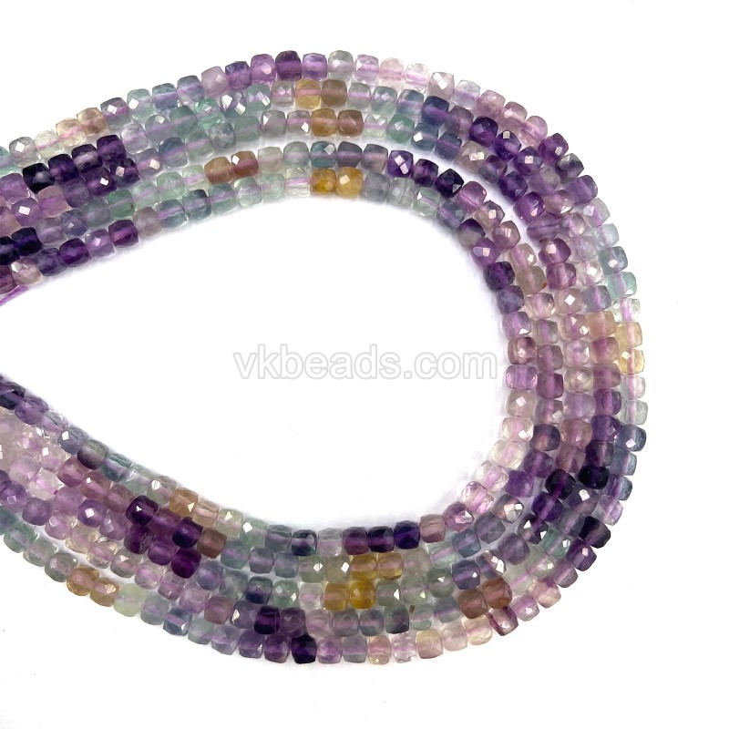 Fluorite Faceted Cubes, Approx 4x4mm, 38cm/strand
