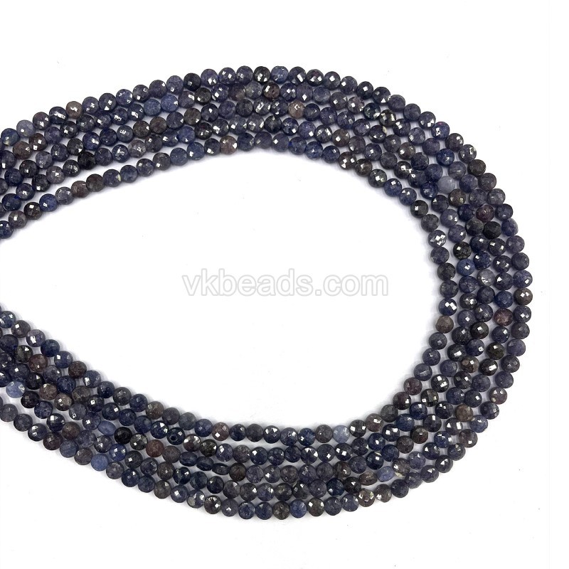 Sapphire Faceted Coins, Approx 4mm, 38cm/strand