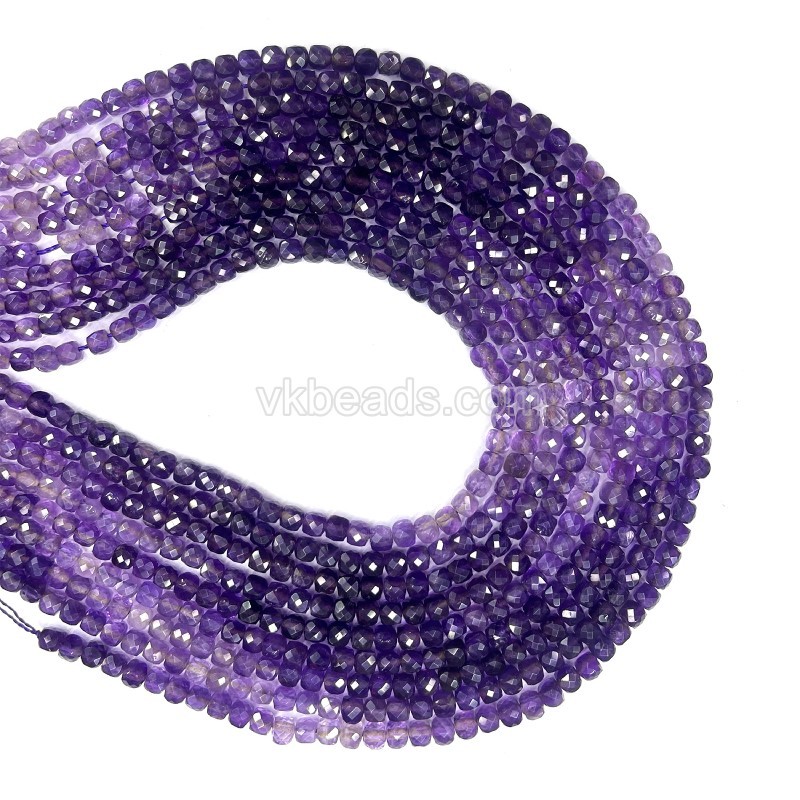 Amethyst Faceted Cubes, Approx 4x4mm, 38cm/strand