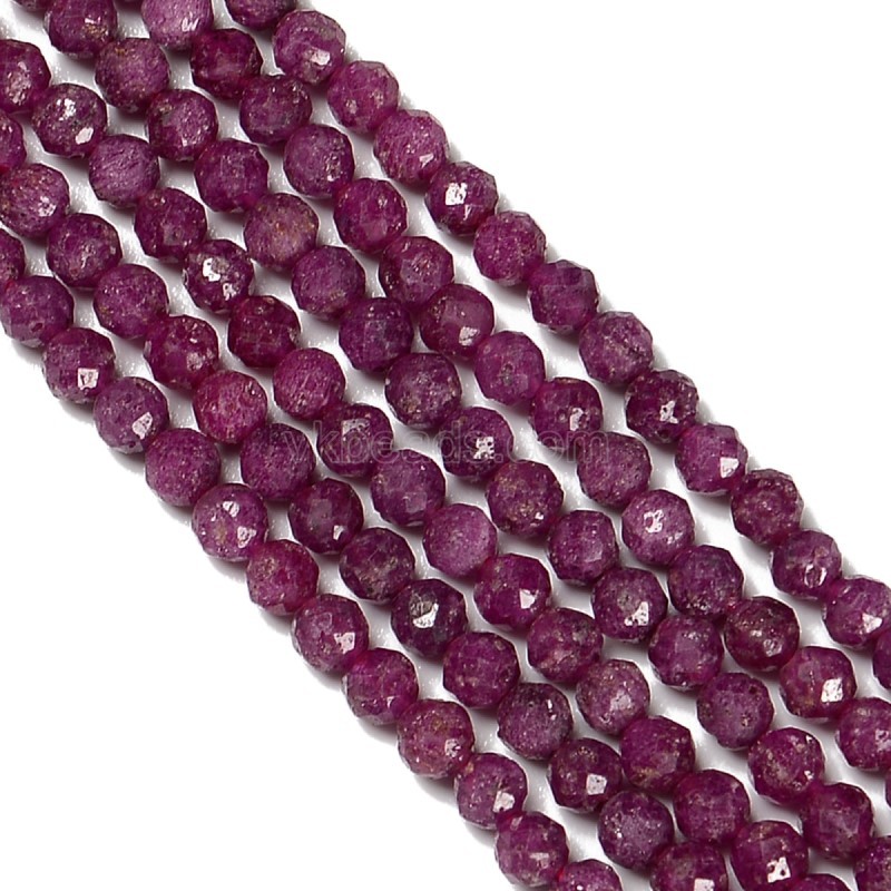 Natural Ruby Faceted Rounds, Approx 2-4mm, 38cm/strand
