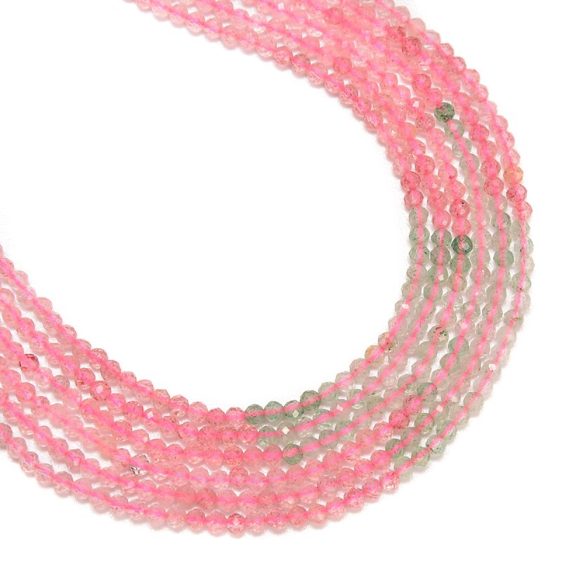 Mixed Green&Red Strawberry Quartz Faceted Rounds, Approx 2-4mm, 38cm/strand