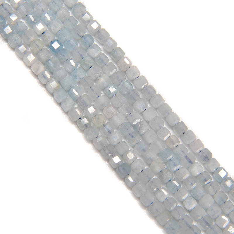 Aquamarine Faceted Cubes, Approx 2.5x2.5mm, 38cm/strand