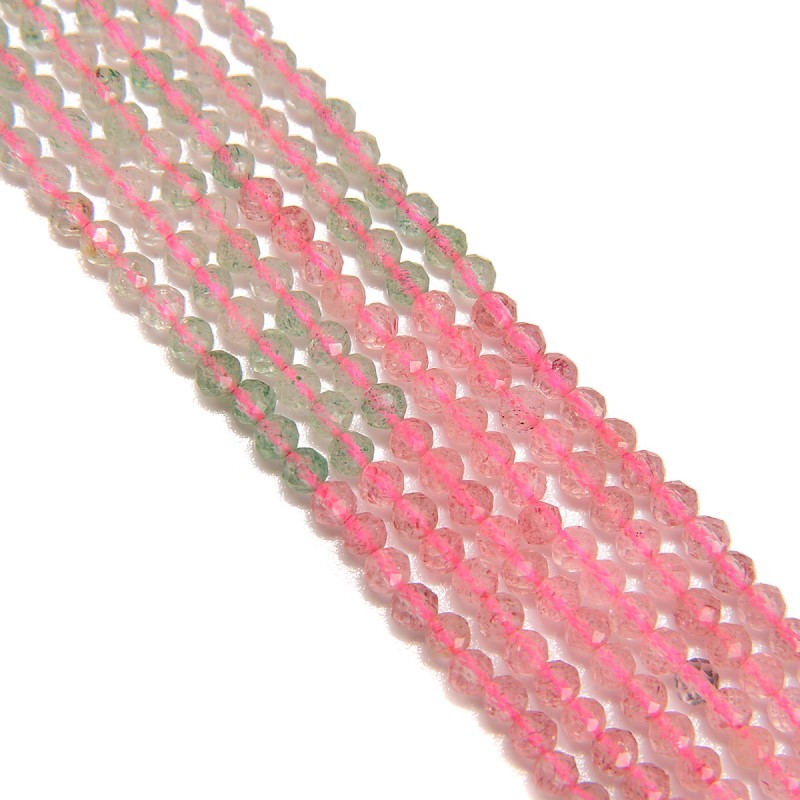 Mixed Green&Red Strawberry Quartz Faceted Rounds, Approx 2-4mm, 38cm/strand