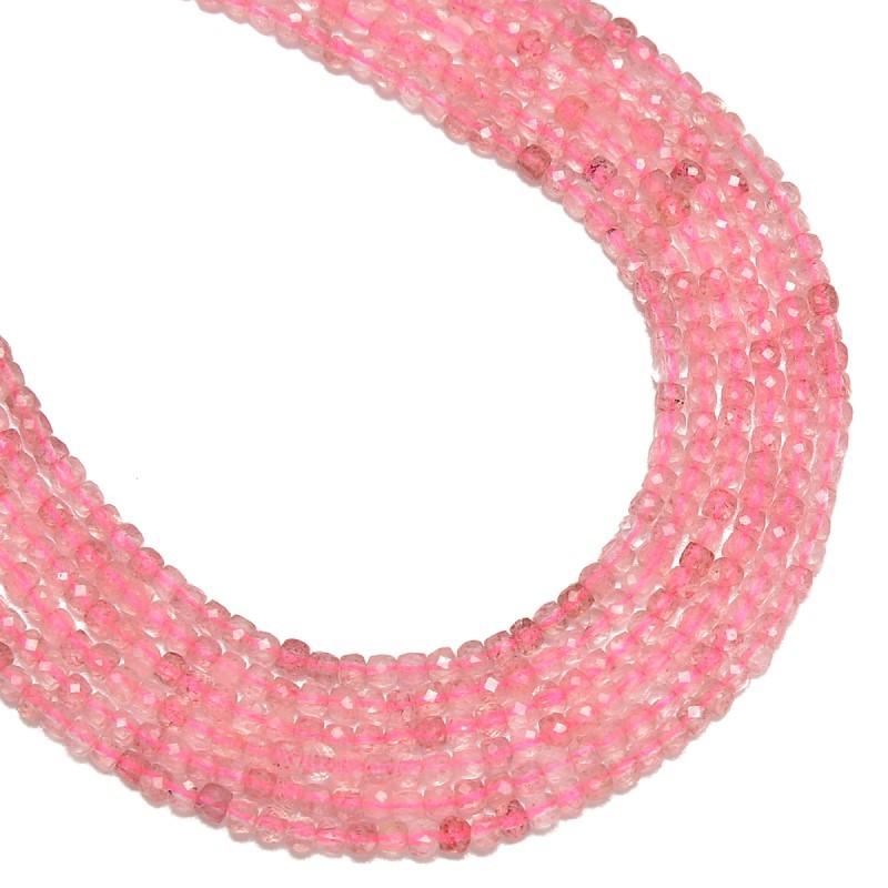 Red Strawberry Quartz Faceted Cubes, Approx 2.5x2.5mm, 38cm/strand