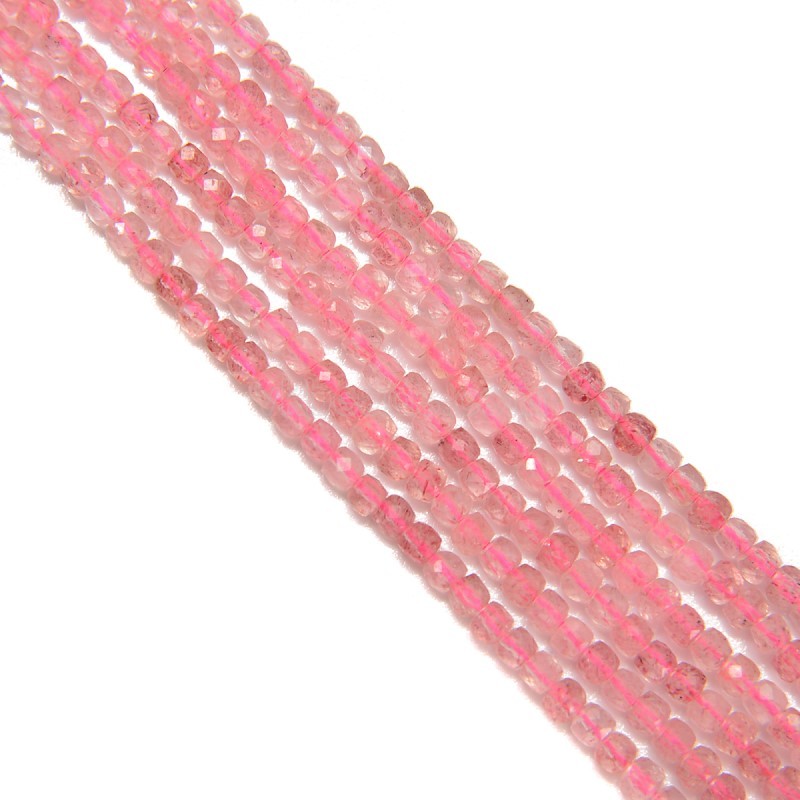 Red Strawberry Quartz Faceted Cubes, Approx 2.5x2.5mm, 38cm/strand