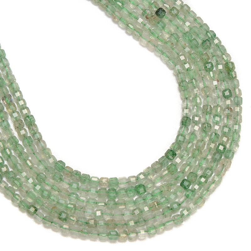 Green Strawberry Quartz Faceted Cubes, Approx 2.5x2.5mm, 38cm/strand