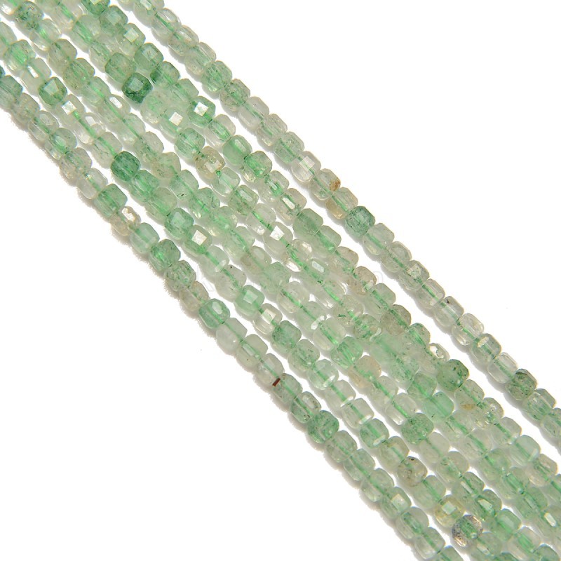 Green Strawberry Quartz Faceted Cubes, Approx 2.5x2.5mm, 38cm/strand