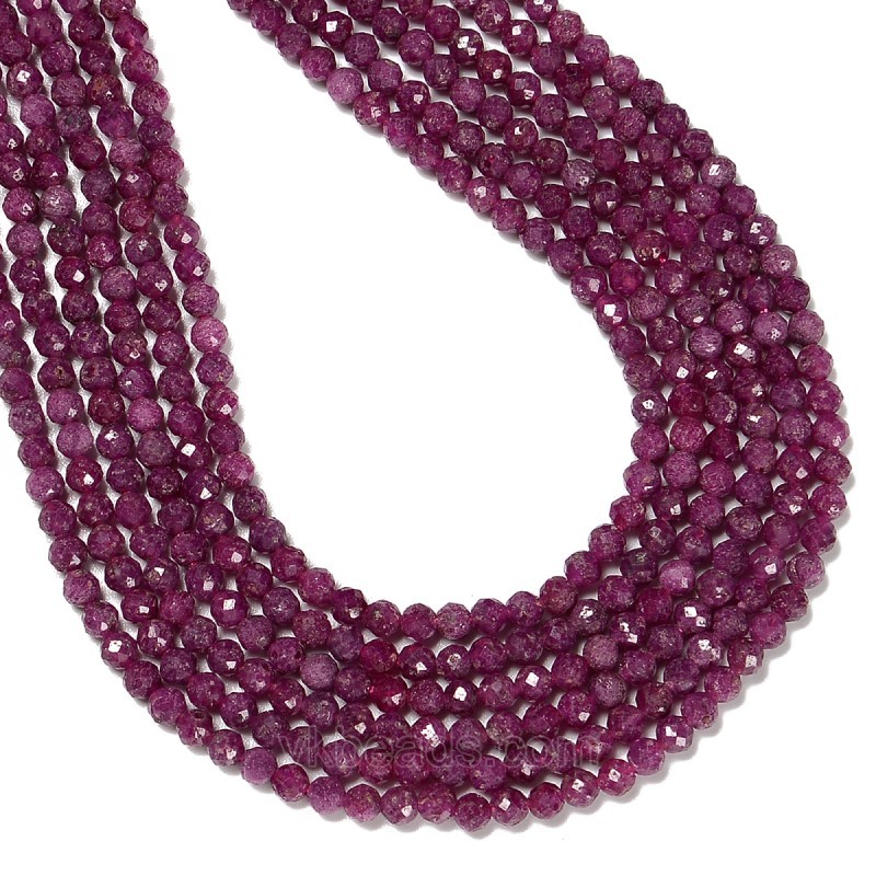 Natural Ruby Faceted Rounds, Approx 2-4mm, 38cm/strand