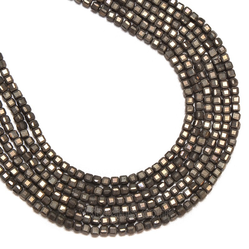 Pyrite Faceted Cubes, Approx 2.5x2.5mm, 38cm/strand