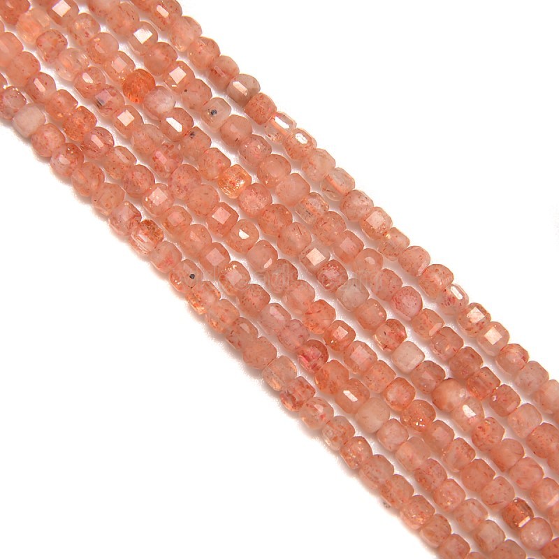 Gold Spot Sunstone Faceted Cubes, Approx 2.5x2.5mm, 38cm/strand