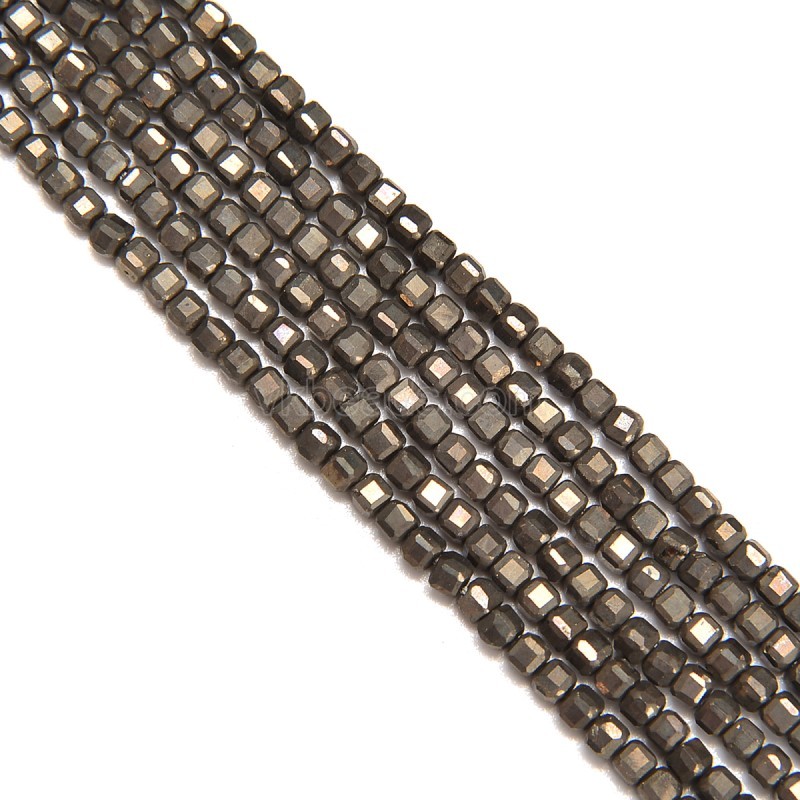 Pyrite Faceted Cubes, Approx 2.5x2.5mm, 38cm/strand
