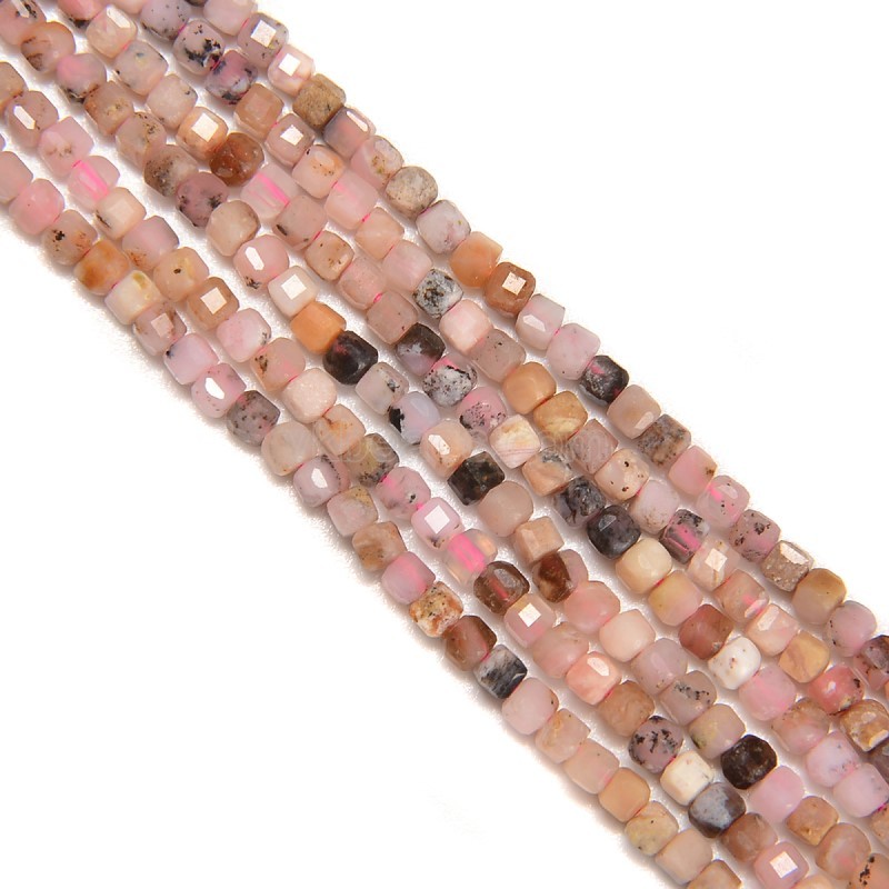 Pink Opal Faceted Cubes, Approx 2.5x2.5mm, 38cm/strand