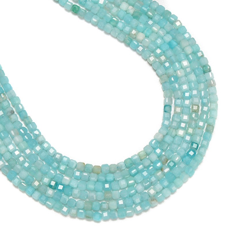 Amazonite Faceted Cubes, Approx 2.5x2.5mm, 38cm/strand