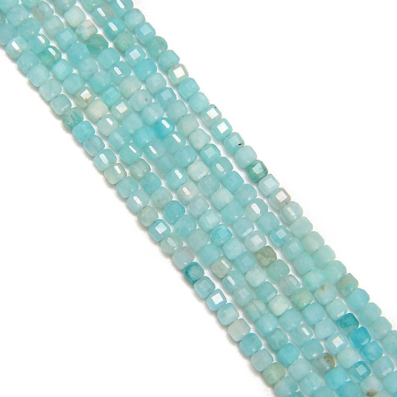 Amazonite Faceted Cubes, Approx 2.5x2.5mm, 38cm/strand