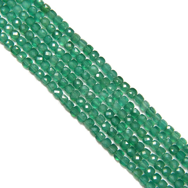 Green Agate Faceted Cubes, Approx 2x2mm, 38cm/strand