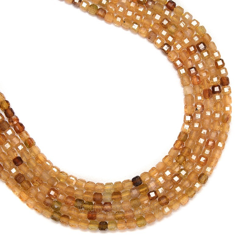 Yellow Garnet Faceted Cubes, Approx 2.5x2.5mm, 38cm/strand