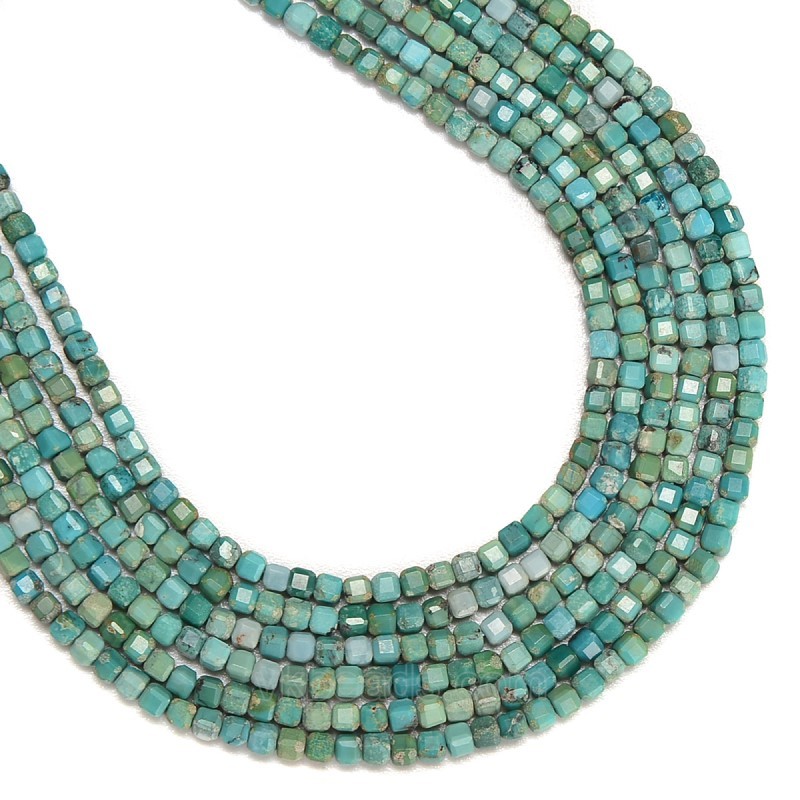 Natural Light Color HuBei Turquoise Faceted Cubes, Approx 2.5x2.5mm, 38cm/strand