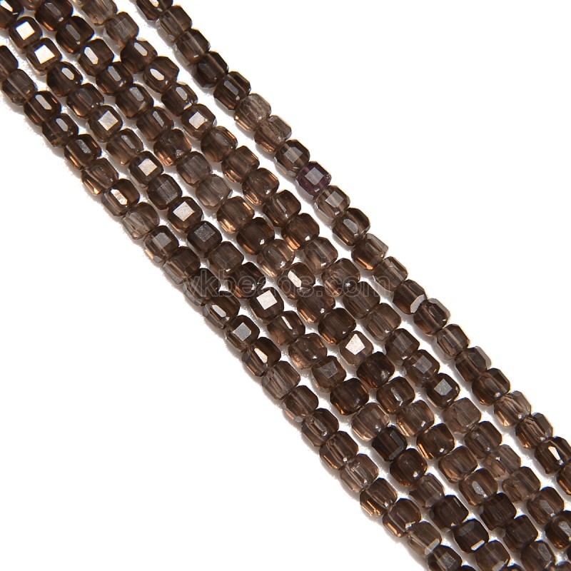 Smoky Quartz Faceted Cubes, Approx 2.5x2.5mm, 38cm/strand